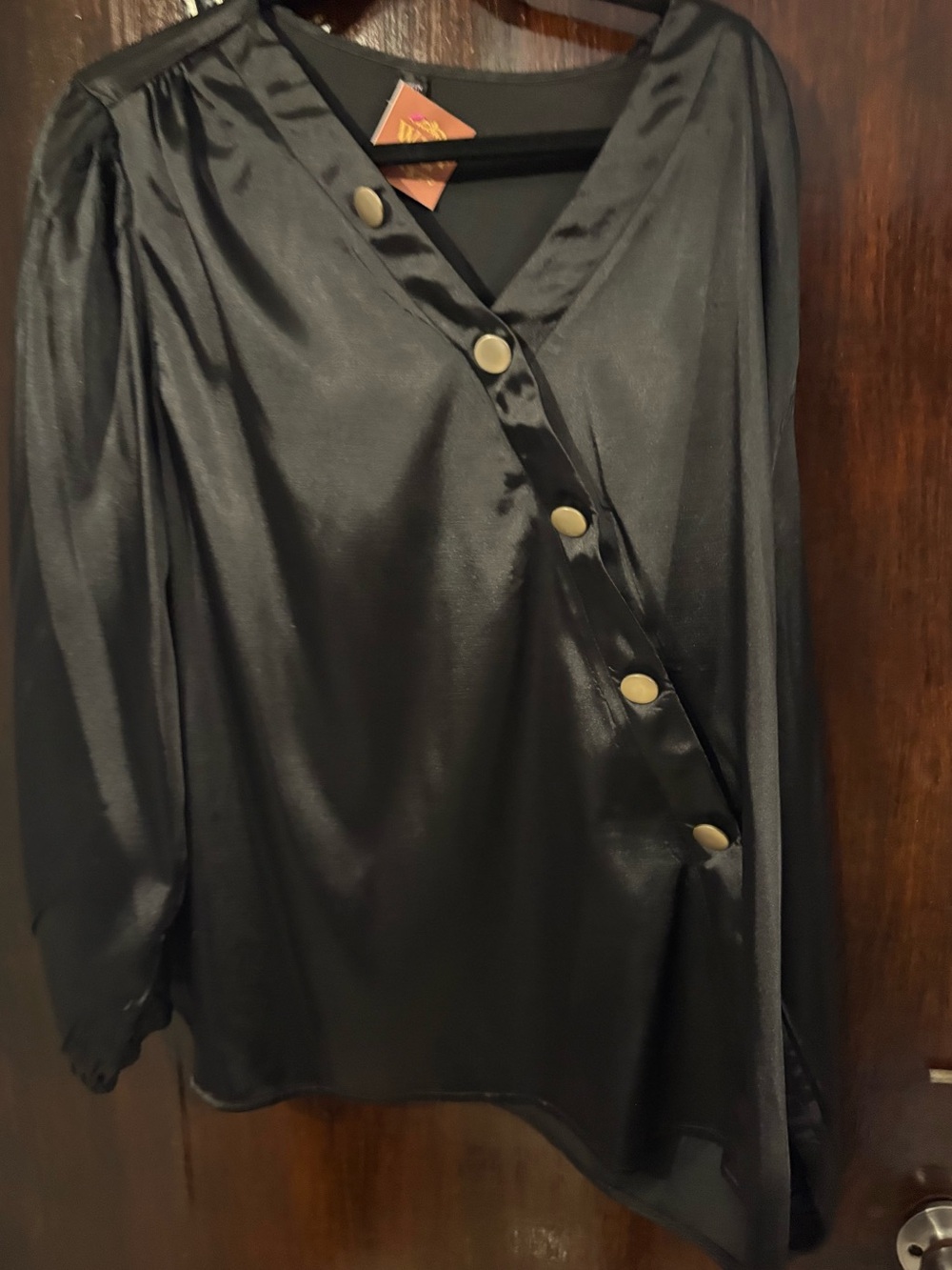 Bundle 3 for $15. NWT SHEIN Black Satin V-Neck Blouse with Gold Buttons. Size 3X